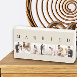 MARRIED 7 Picture Photo Collage Natural and Black Wooden Box Sign<br><div class="desc">Modern wooden box sign, personalized with your wedding photos. A stylish design in neutral colour palette of natural and black - perfect for newlyweds and anniversary gifts. The photo template is set up for you to add 7 of your favourite pictures which are displayed in portrait format in a simple...</div>