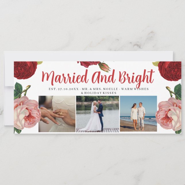 Married And Bright 3 Photo Collage Modern Wedding  Invitation (Front)