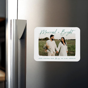 Married and Bright Green Script Photo Magnet