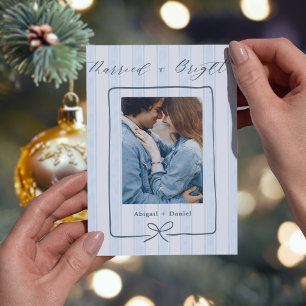 Married and Bright Hand Drawn Frame Photo Wedding Thank You Card