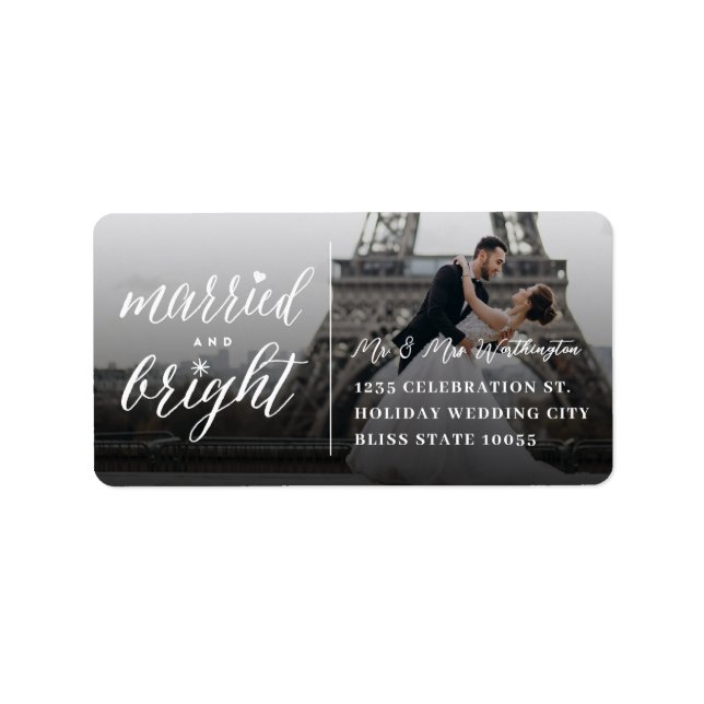 Married And Bright Holiday Wedding Photo Address Label (Front)