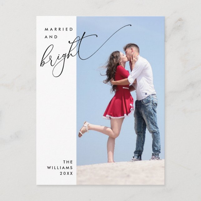 Married and Bright, Modern Script Photo Holiday  Postcard (Front)
