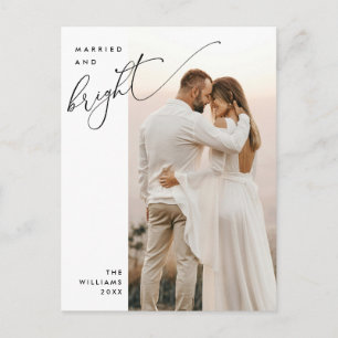 Married and Bright, Modern Script Photo Holiday  Postcard