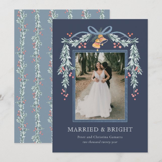 Married and Bright Newlywed Christmas Photo Card (Front/Back)