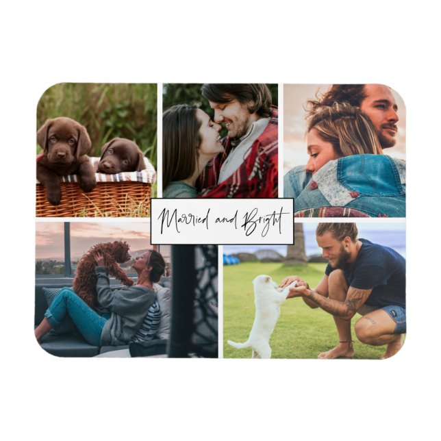 Married and Bright Newlywed Couple Photo Christmas Magnet (Horizontal)