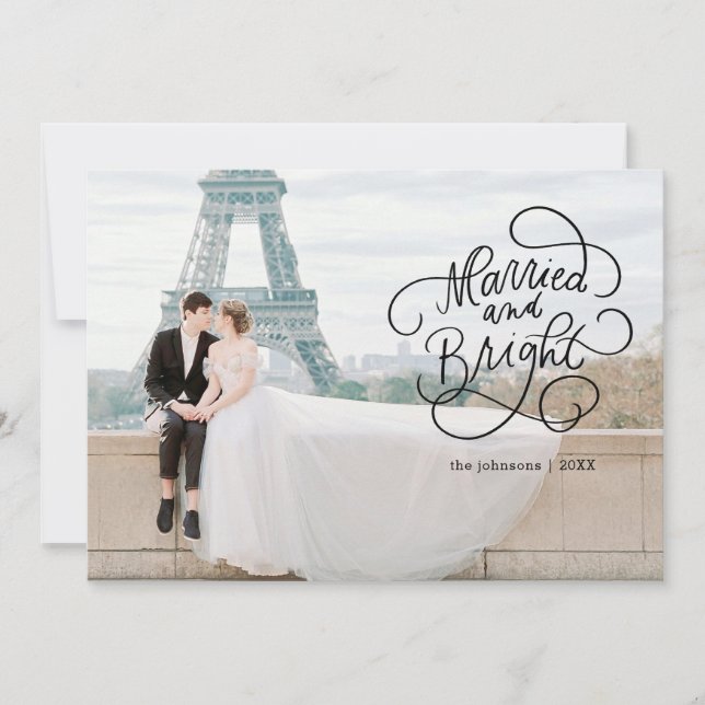 Married and Bright Newlywed Flat Holiday Card (Front)