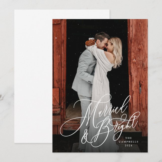 Married and Bright Newlywed Green Holiday Card (Front/Back)