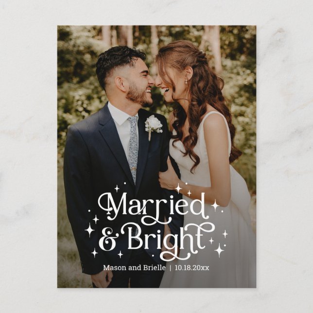 Married and Bright Newlywed Holiday Card Postcard (Front)