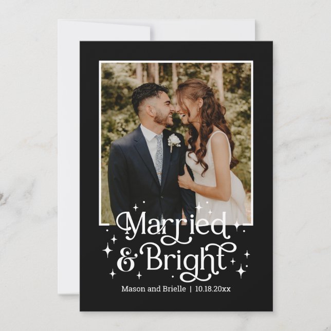 Married and Bright Newlywed Holiday Photo Card (Front)