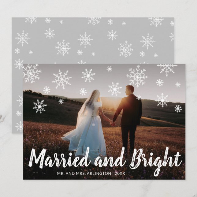 Married and Bright Newlywed Photo Christmas Holiday Card (Front/Back)