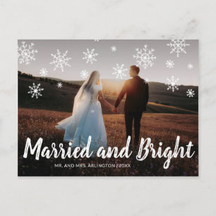 Married and Bright Newlywed Photo Christmas Holiday Postcard