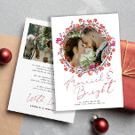 Married and Bright newlywed photo Christmas  Thank You Card<br><div class="desc">Minimalist simple elegant red Married and Bright hand lettered script wedding Christmas holiday wedding thank you card with a chic holy berry wreath personalized with custom 2 photos,  a pre-printed message,  and signature on both sides.</div>
