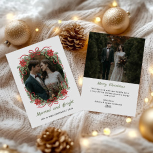 Married and Bright Red Bow Photo Christmas Holiday Card