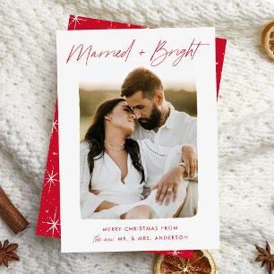Married and Bright Red Script Photo Holiday Card
