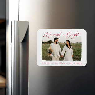 Married and Bright Red Script Photo Magnet