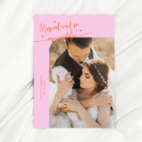 Married and Grateful Wedding Photo Orange Pink
