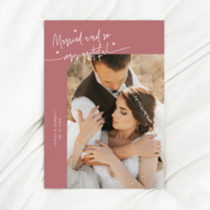 Married and Grateful Wedding Photo Pink Thank You Card
