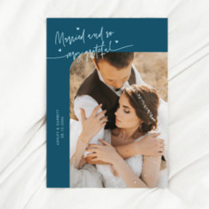 Married and Grateful Wedding Photo Teal Thank You Card