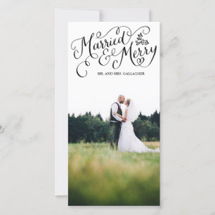 Married and Merry Black Hand Lettered Holiday Card