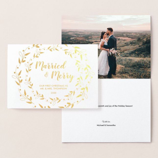 Married and Merry Christmas Wedding photo  Foil Card (Display)