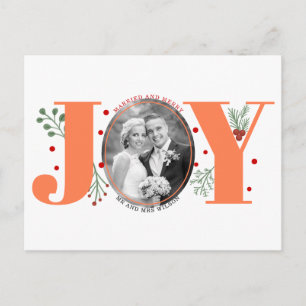 Married and Merry coral JOY Christmas photo Postcard