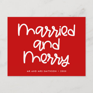 Married and Merry cute simple Christmas wedding Postcard