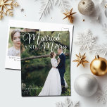 Married and Merry Elegant Wedding Photo Christmas Postcard<br><div class="desc">Gorgeous white calligraphy reading Married and Merry over your full wedding photograph for a beautiful newlywed holiday postcard. This just married couple Christmas postcard features big cursive script at the top. Add a 2nd couple photo on the back and your personalized text.</div>