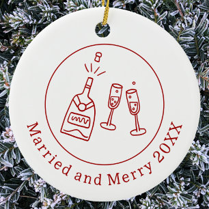 Married and Merry Fun Celebration Doodle Ceramic Ornament