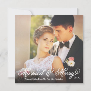 Married and Merry Gradient Square Holiday Card
