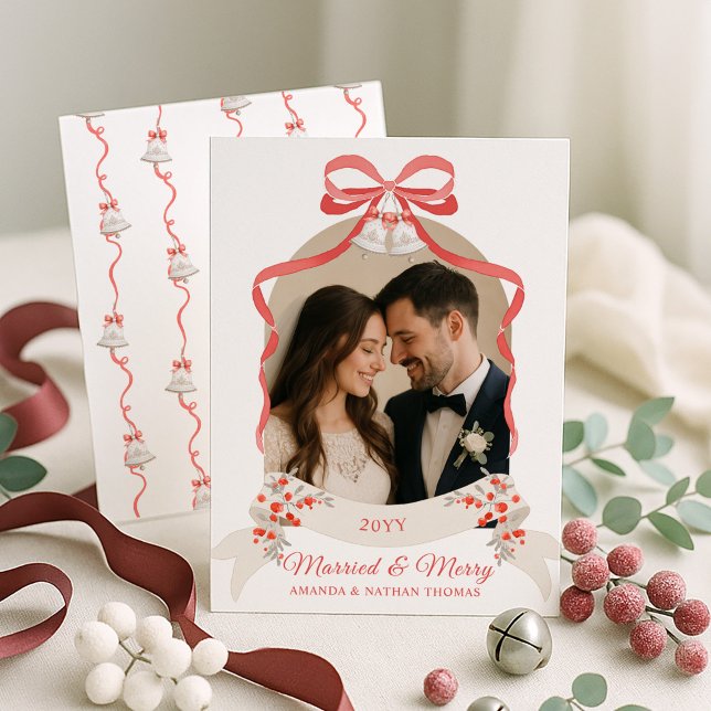 Married and Merry Grandmillennial Red Christmas Holiday Card (Creator Uploaded)