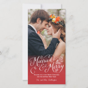 Married and Merry Hand Lettered Red Holiday Card