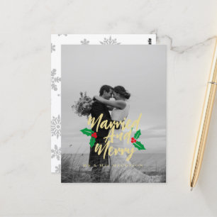 Married and Merry Handlettered Christmas Postcard