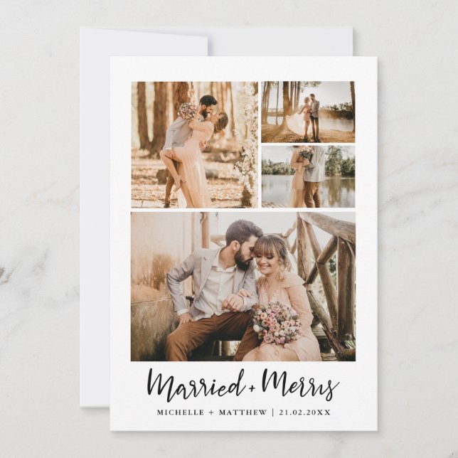Married And Merry Handwritten Couple Photo Holiday (Front)
