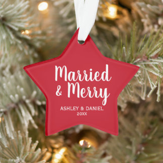 Married and Merry Holiday Red Star Ornament