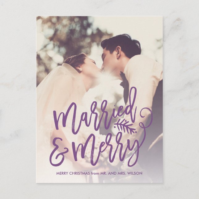 Married and Merry Holiday Thank You Photo Purple (Front)