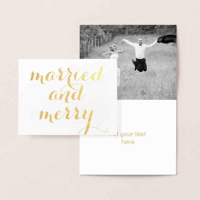 Married and Merry holly berry Christmas gold Foil Card (Display)