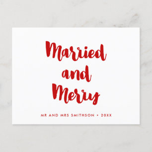 Married and Merry modern Christmas wedding Postcard