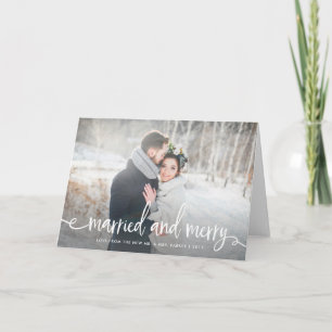 Married and Merry   Modern Rustic Christmas Photo Holiday Card