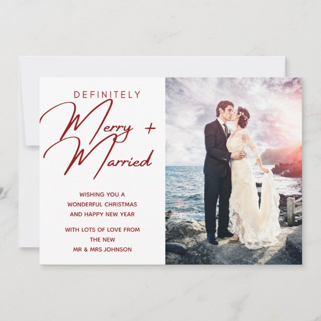 Married and Merry Newlywed Christmas Holiday Photo (Front)
