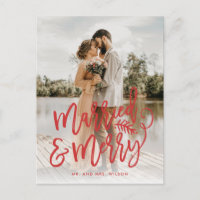 Married and Merry Newlywed Christmas Photo Red