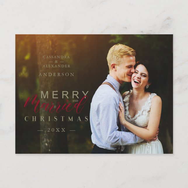 Married and Merry Newlywed Custom Photo Christmas Postcard (Front)