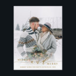 Married and Merry Newlywed Gold Holiday Photo Postcard<br><div class="desc">Celebrate your first married Christmas with your family and friends. For more advanced customization of this design,  please click the Customize Further link to change the font,  size,  colour,  etc.</div>