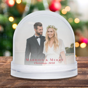 Married And Merry Newlywed Photos Christmas Snowglobe