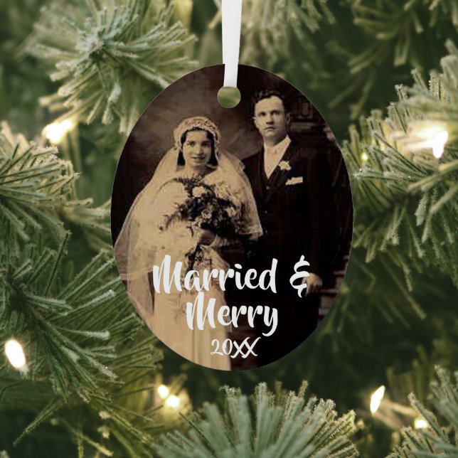 Married and Merry Photo Metal Ornament (Insitu)