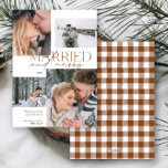 Married and Merry Plaid 4 Photo Newlywed Holiday Card<br><div class="desc">Celebrate your first holiday season as newlyweds with this Married and Merry Plaid 4 Photo Newlywed Holiday Card that beautifully tells your love story. This design radiates warmth and elegance, blending cozy, rustic charm with timeless sophistication. Each photo feels like a glimpse into your journey together, capturing the magic of...</div>