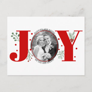 Married and Merry red JOY Christmas holiday photo Postcard