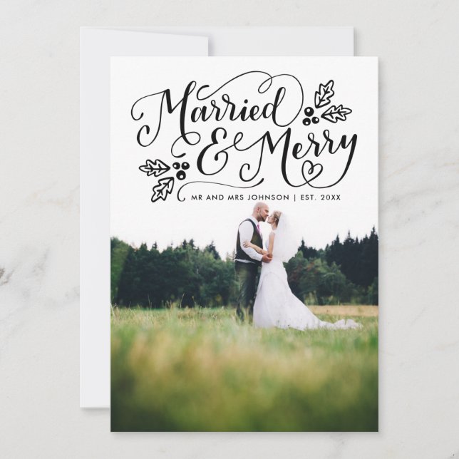 Married and Merry Typography Holiday Photo Thanks (Front)