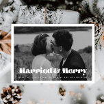 Married and Merry Vintage retro Christmas card<br><div class="desc">A vintage retro script for this personalizable holiday photo cards collection,  perfect for newlyweds to send their holiday wishes.</div>