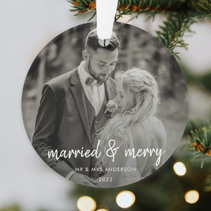 Married and Merry   Wedding Day Photo Christmas Ornament