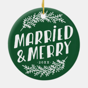 Married and Merry Wedding Photo Ornament